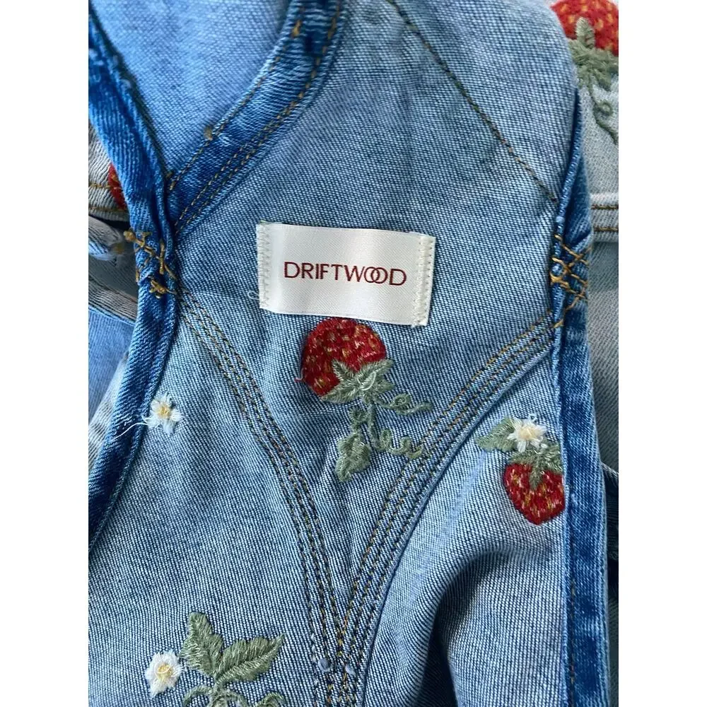 Driftwood NWT Strawberry Fields Embroidered Denim Shortalls Size L